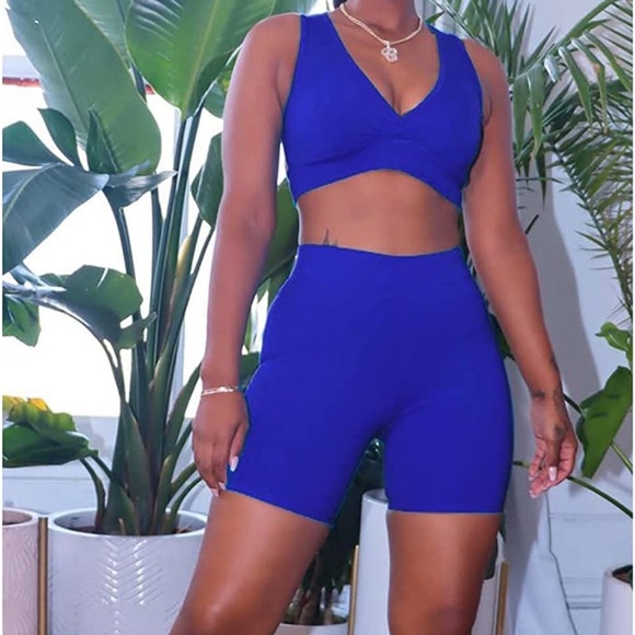 Pants - Women's Workout Set 2 Piece Royal Navy Ocean Blue XL